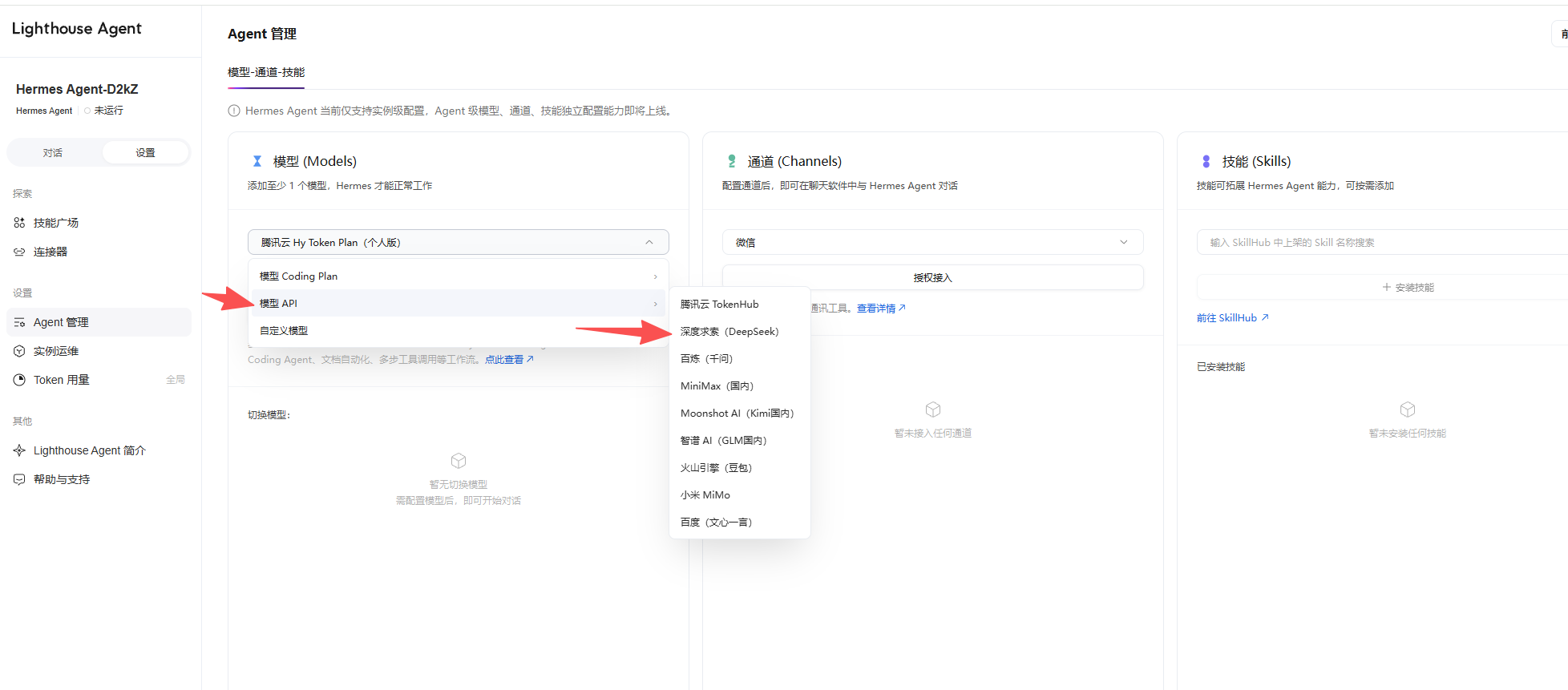 Agent 管理选择 DeepSeek 模型